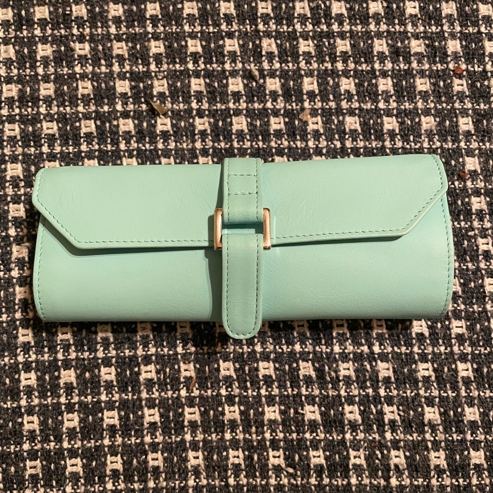 Tiffany & Co Teal Leather Jewelry Roller Bag